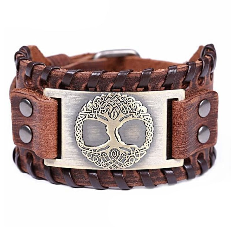 VIKING CUFF TREE OF LIFE - Antique Bronze Brown - viking leather cuff