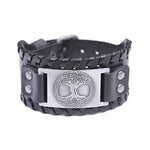 VIKING CUFF TREE OF LIFE - Antique Silver Black - viking leather cuff