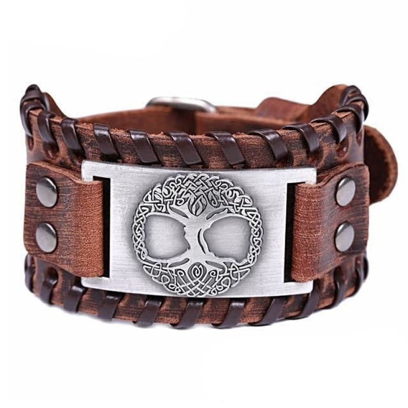 VIKING CUFF TREE OF LIFE - Antique Silver Brow - viking leather cuff
