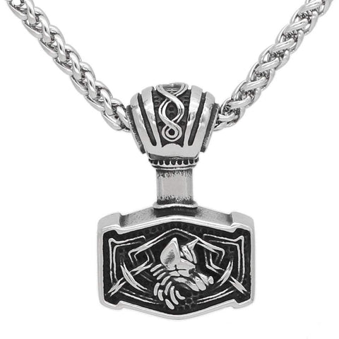 Viking Mjolnir Necklace With Fenrir Symbol
