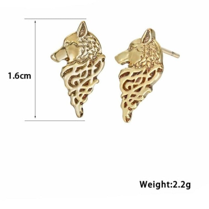 VIKING EARRINGS - WOLF FENRIR - Golden Plated - viking earrings