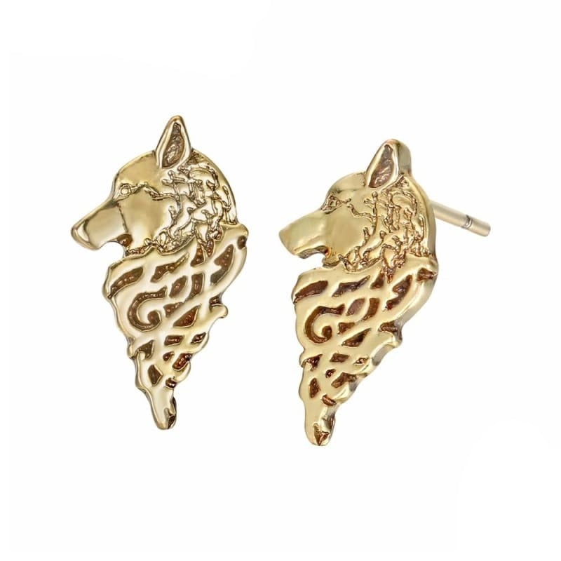 VIKING EARRINGS - WOLF FENRIR - Gold Color - viking earrings