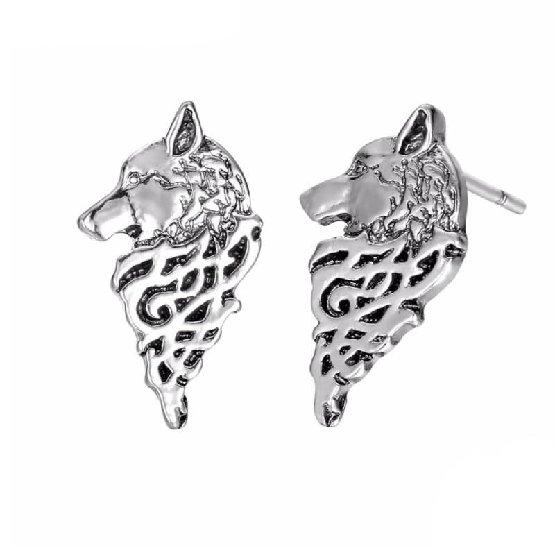 VIKING EARRINGS - WOLF FENRIR - Silver Plated - viking earrings