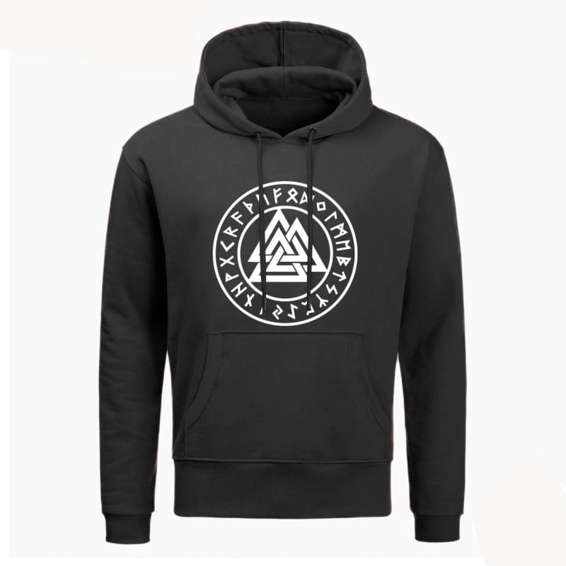 VIKING HOODIE - SYMBOLS PRINT THOR - BLACK / S / VALKNUT - 200000344