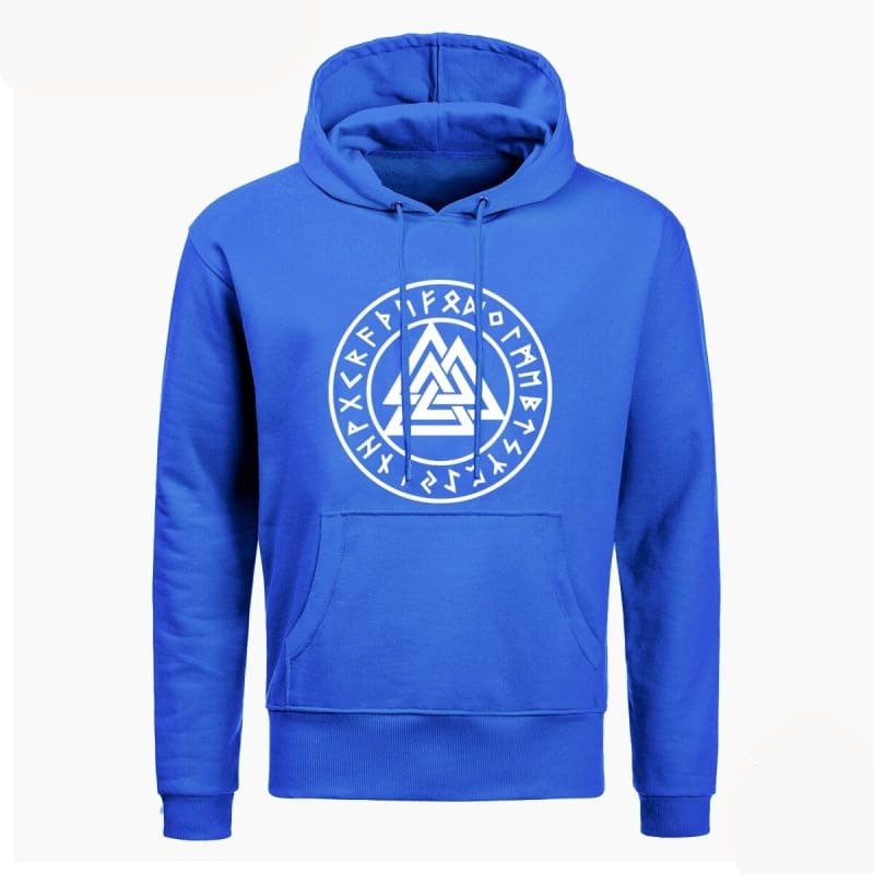 VIKING HOODIE - SYMBOLS PRINT THOR - BLUE / S / VALKNUT - 200000344