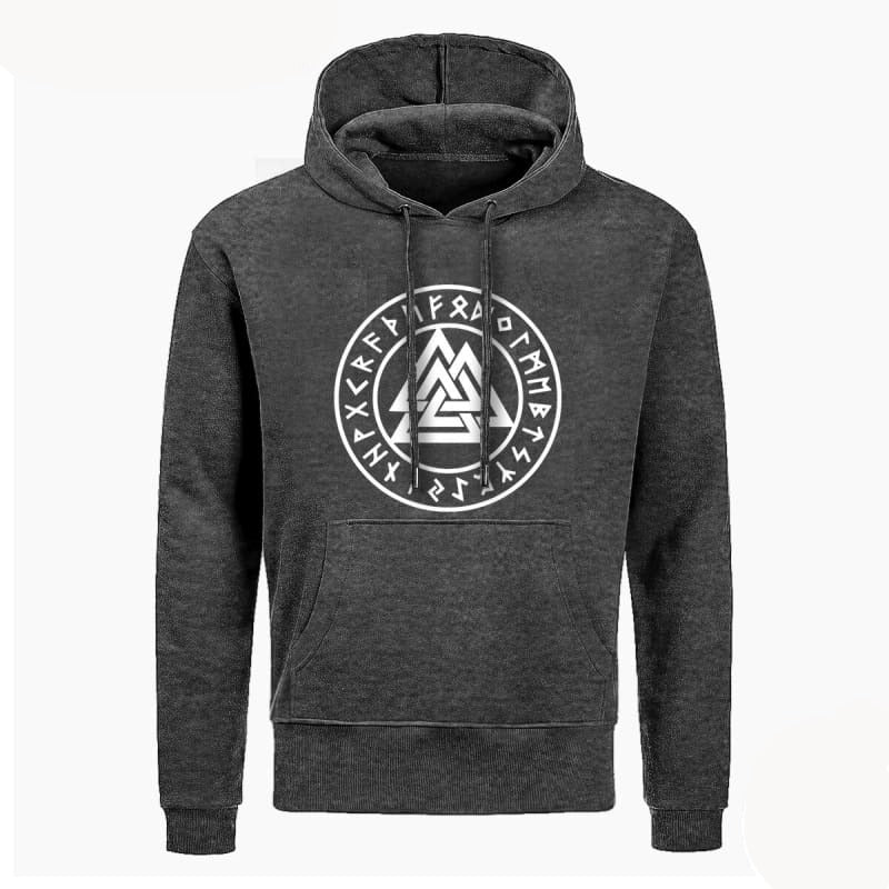 VIKING HOODIE - SYMBOLS PRINT THOR - DARK GRAY / S / VALKNUT - 200000344