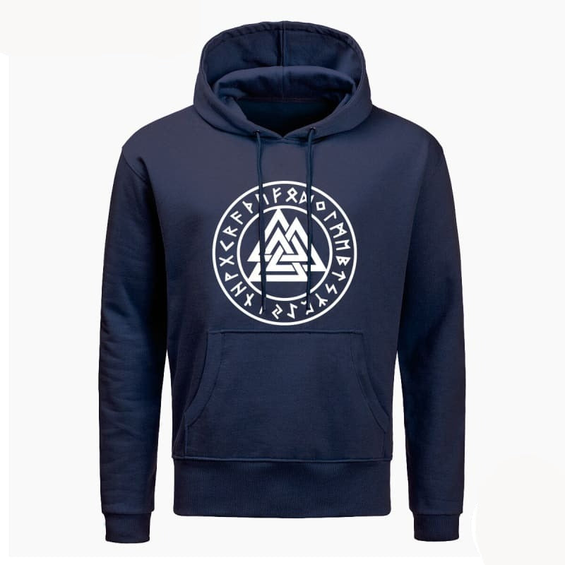 VIKING HOODIE - SYMBOLS PRINT THOR - NAVY / S / VALKNUT - 200000344