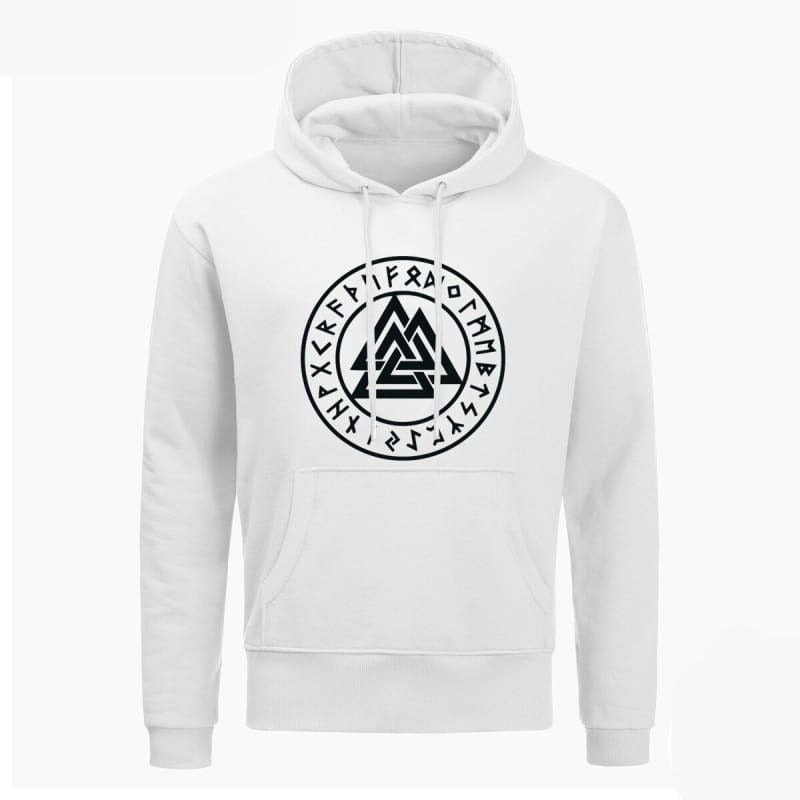 VIKING HOODIE - SYMBOLS PRINT THOR - WHITE / S / VALKNUT - 200000344