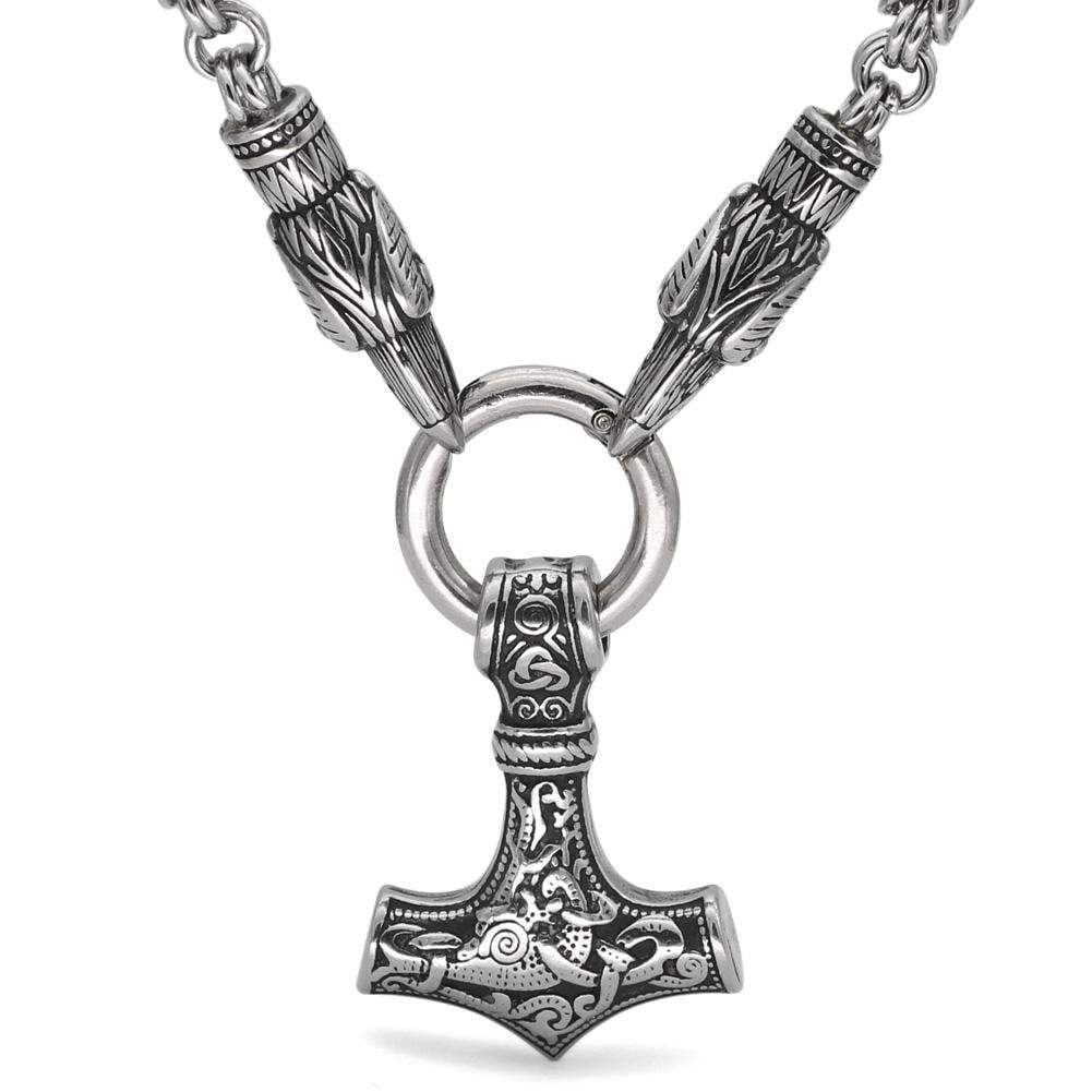 King Chain With Odin's Ravens & Mjolnir Pendant