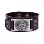 VIKING LEATHER BRACELET YGGDRASIL - Brow - Silver - viking leather cuff