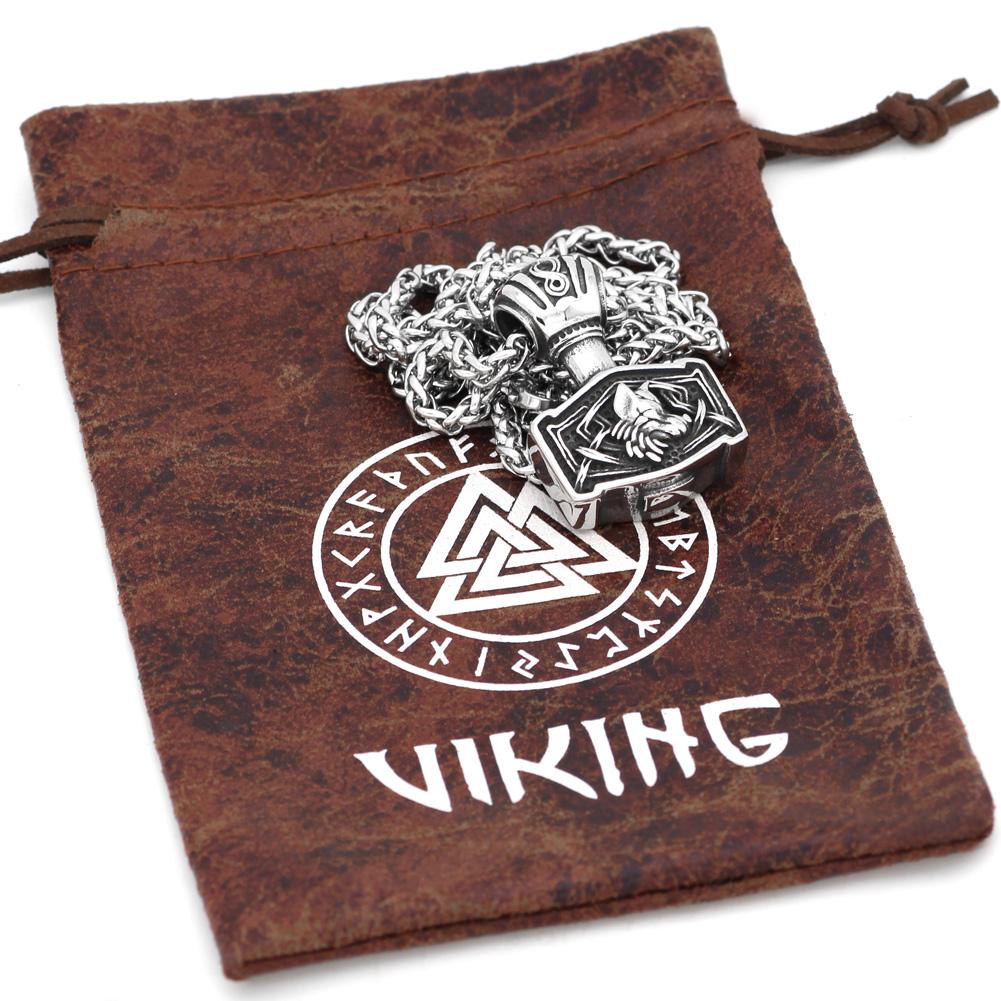 Viking Mjolnir Necklace With Fenrir Symbol