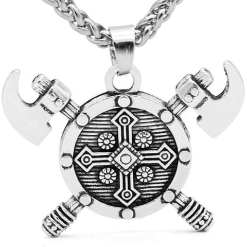 VIKING NECKLACE - SHIELD & AXE - Silver - viking necklace