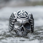 Valknut Skull Ring With Odin's Ravens