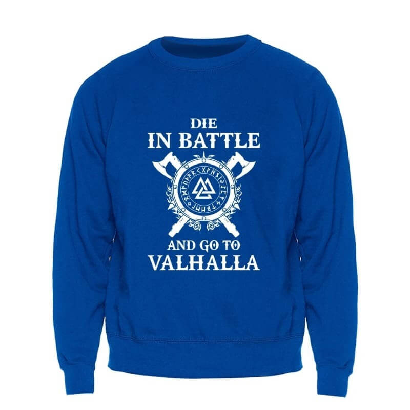 VIKING SWEATSHIRT- DIE IN BATTLE AND GO TO VALHALLA HIMINBJORG - Blue / S - 200000344