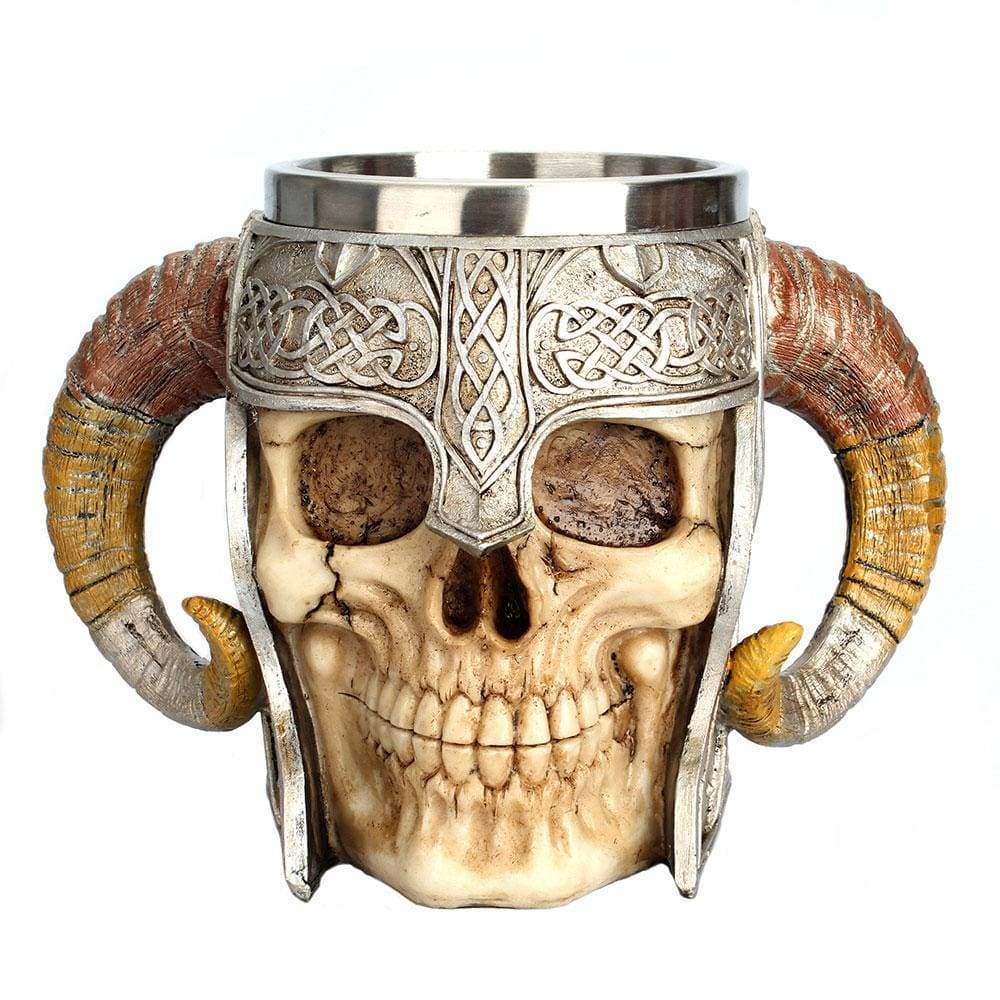 Viking Head Skull Horn Mug