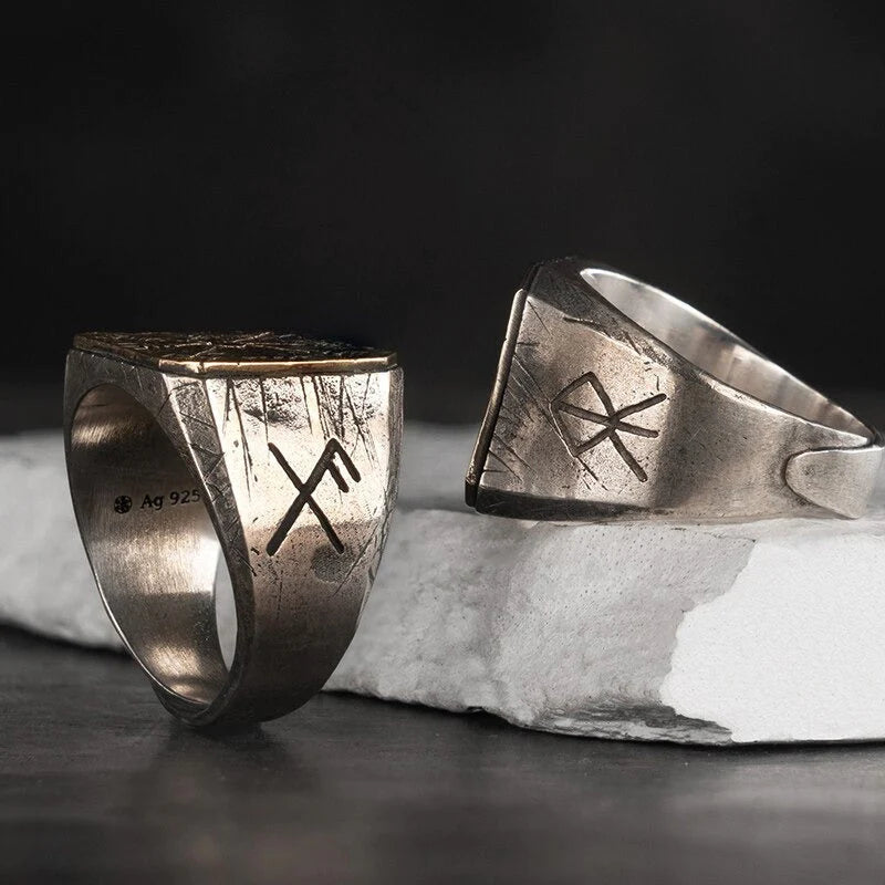 Vegvisir Viking Signet Ring - Sterling Silver