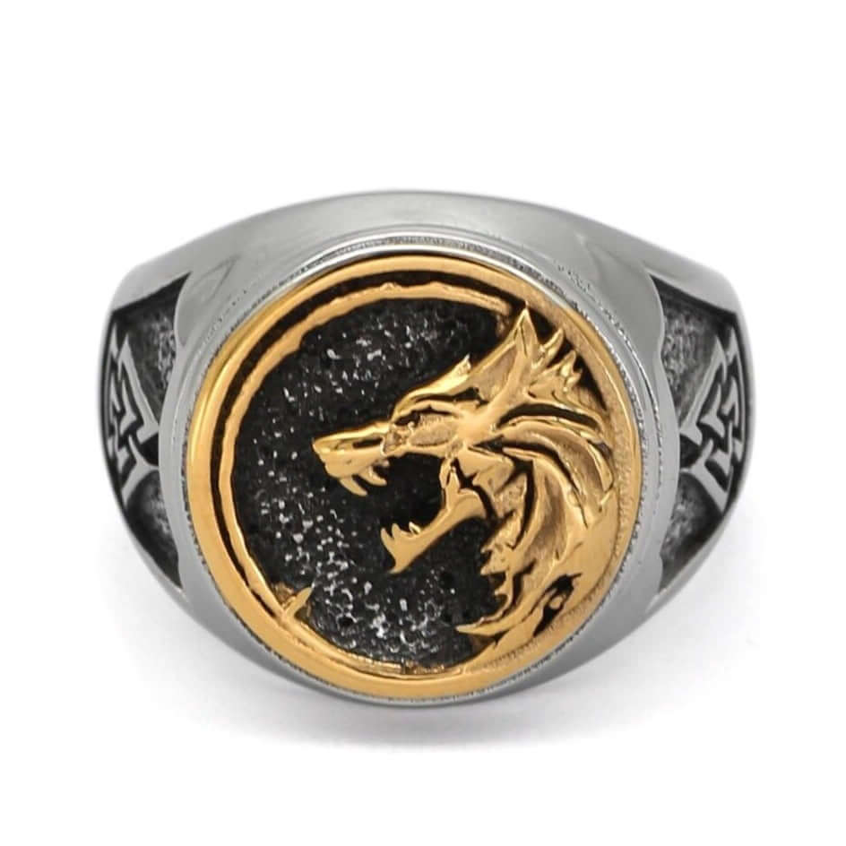 Gold Trimmed Fenrir Wolf Ring