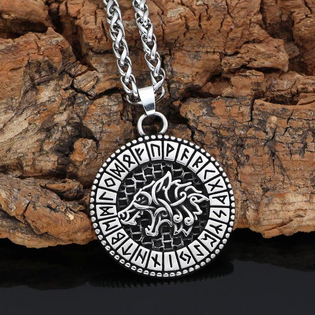 Wolf Necklace With Viking Runes