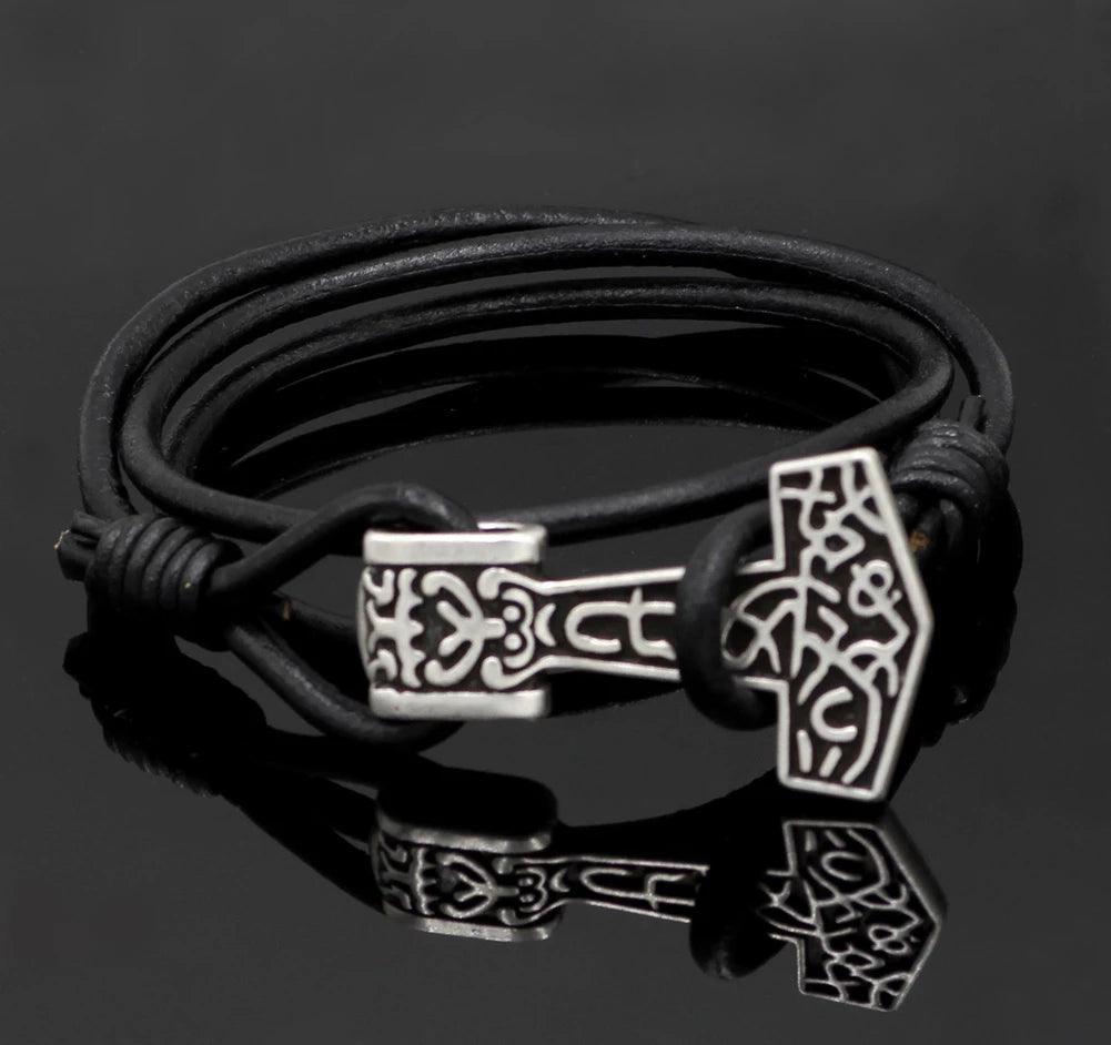 Thors Hammer Viking Bracelet-cowhide rope